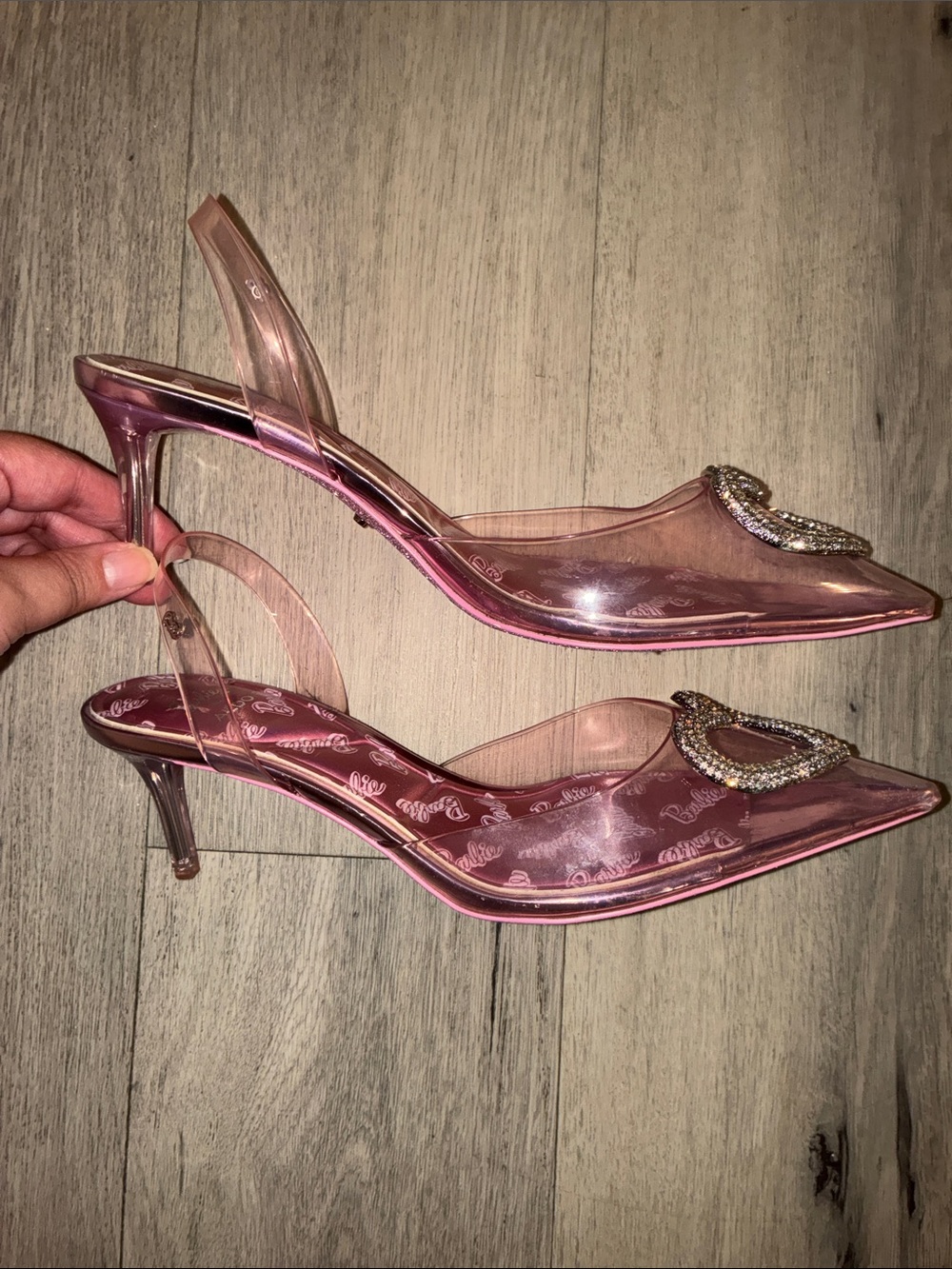 ALDO Barbie Women's Light Pink Slingback Pointed Heels with Crystal Heart - Picture 5 of 16